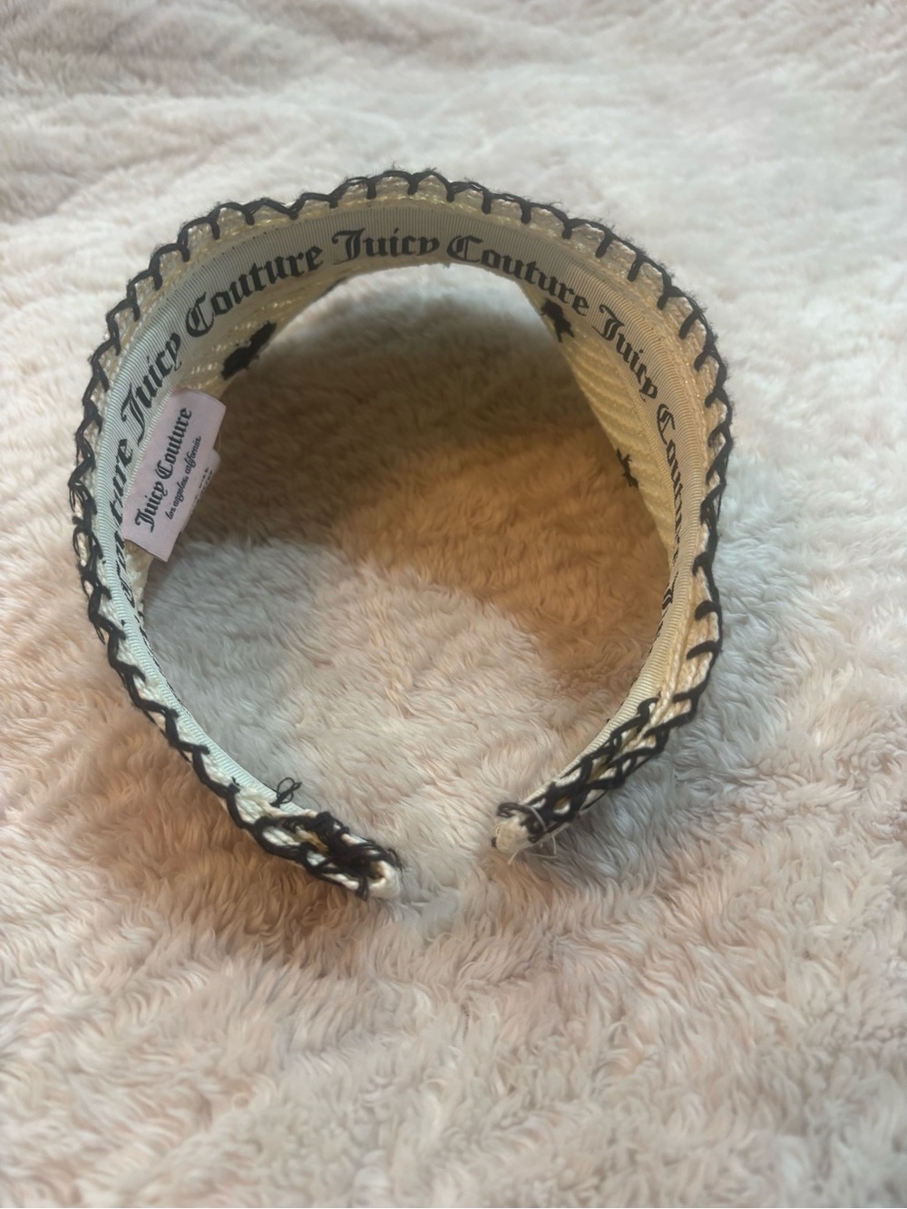 Juicy Couture Cream Straw Visor With Black Logo And Stitching View 5